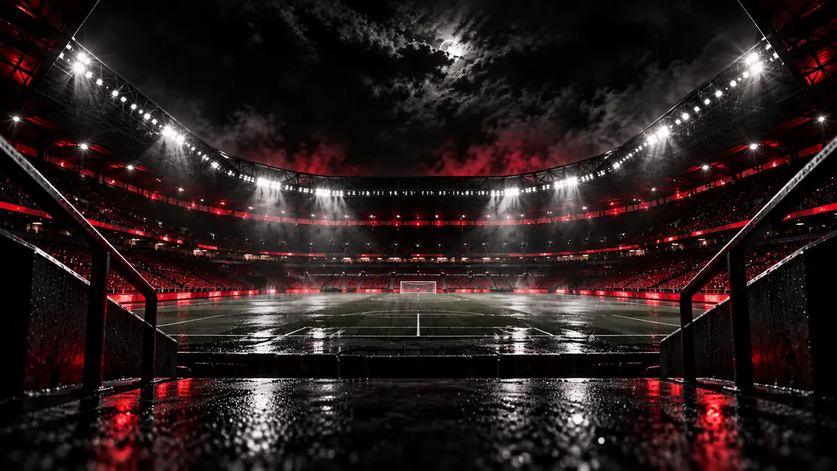 Football in stadium with city skyline